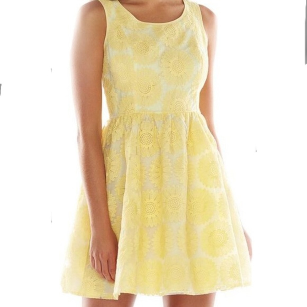 NWOT Lauren Conrad Yellow Embroidered Daisy Dress